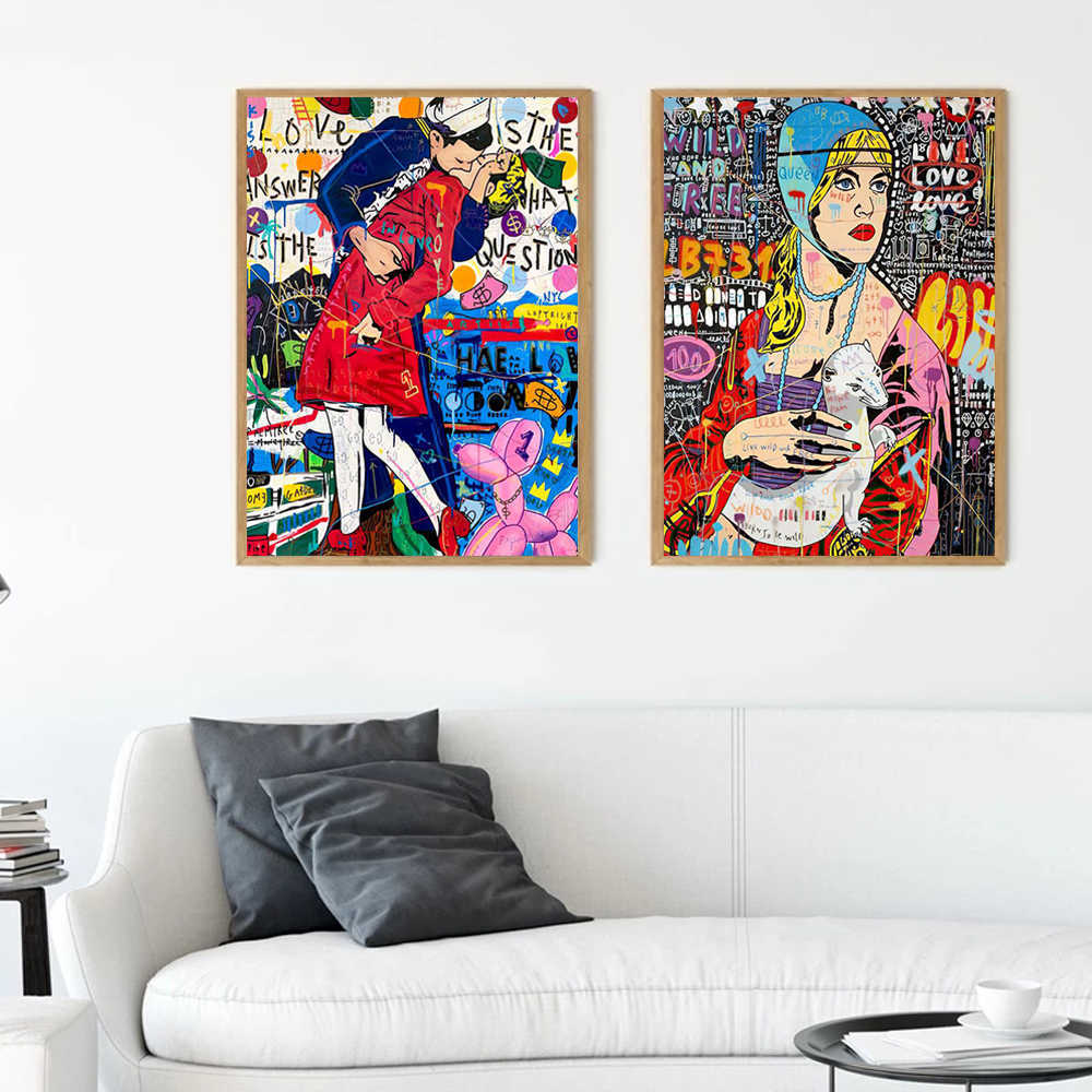 Graffiti di strada Astratto Personaggi famosi Wall Art Poster Modern Pop Kissing Canvas Paint Highend Home Decor Immagini murali Opere d'arte L230620