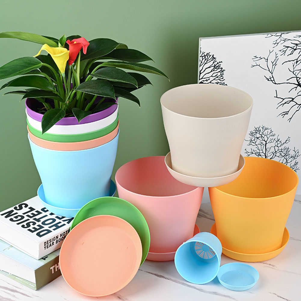 Planters POTS HESIN PLASTLIGT Blommakruka med brickgrön krukväxter Växter Krukor Hem Trädgårdsbalkongdekoration Blomkrukor R230620