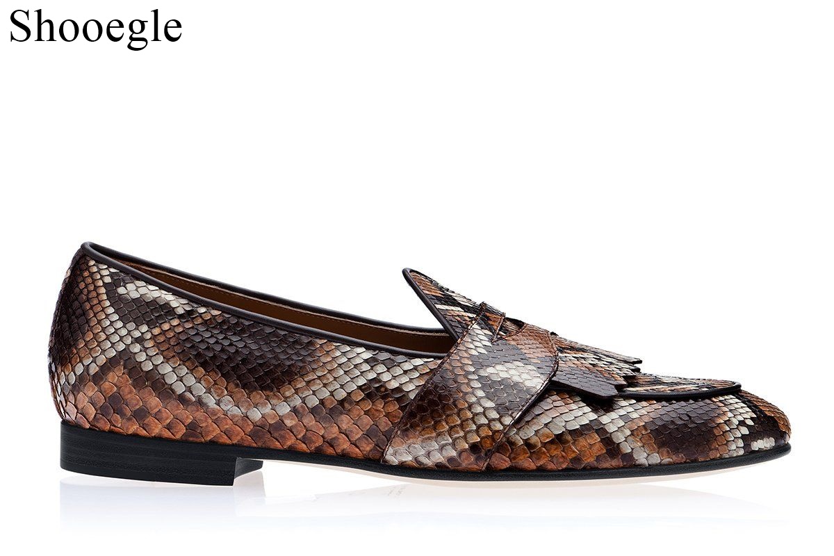 Роскошные мужчины оксфордские туфли Snake Skin Prints Классическая стиль платье кожаная обувь кофе черное кружевное кружев