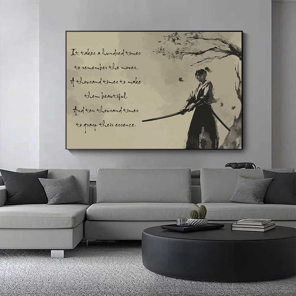 Japanisches Samurai-Miyamoto-Musashi-Wandkunst-Poster, Vintage-inspirierendes Wandbild, Heimdekoration, Bild, Druck, Leinwand, dekorative Gegenstände, L230620