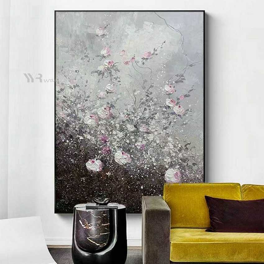 Custom Luxury Home Decor Large Mural Handmade Oil Painting Abstract Flowers Wall Art Canvas Hanging Poster Living Room Bedroom L230620