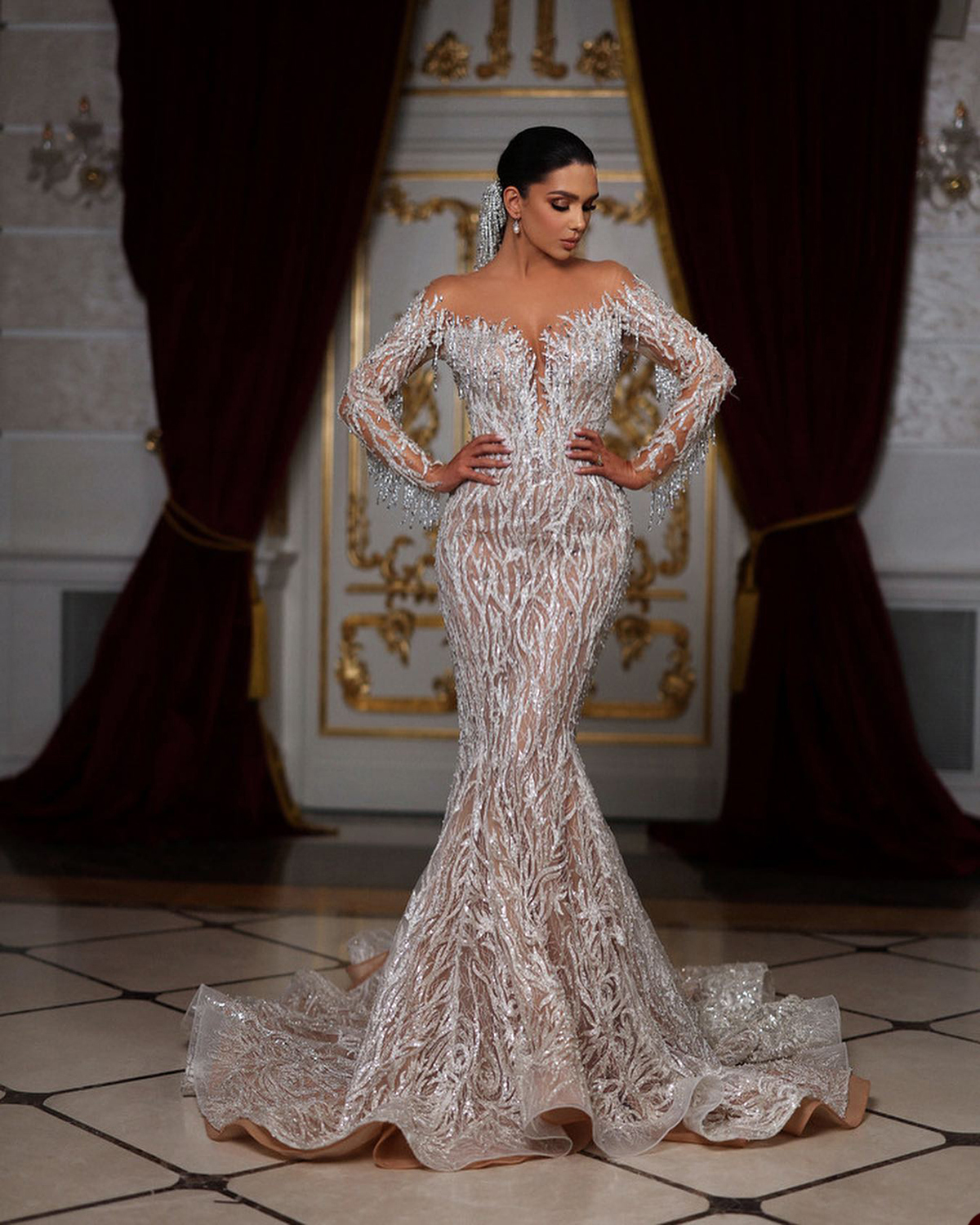 Elegante Uit De Schouder Zeemeermin Trouwjurk Sweetheart Lovertjes Kant Arabisch Backless Kwastje Trompet Bruidsjurken Robe De Soiree