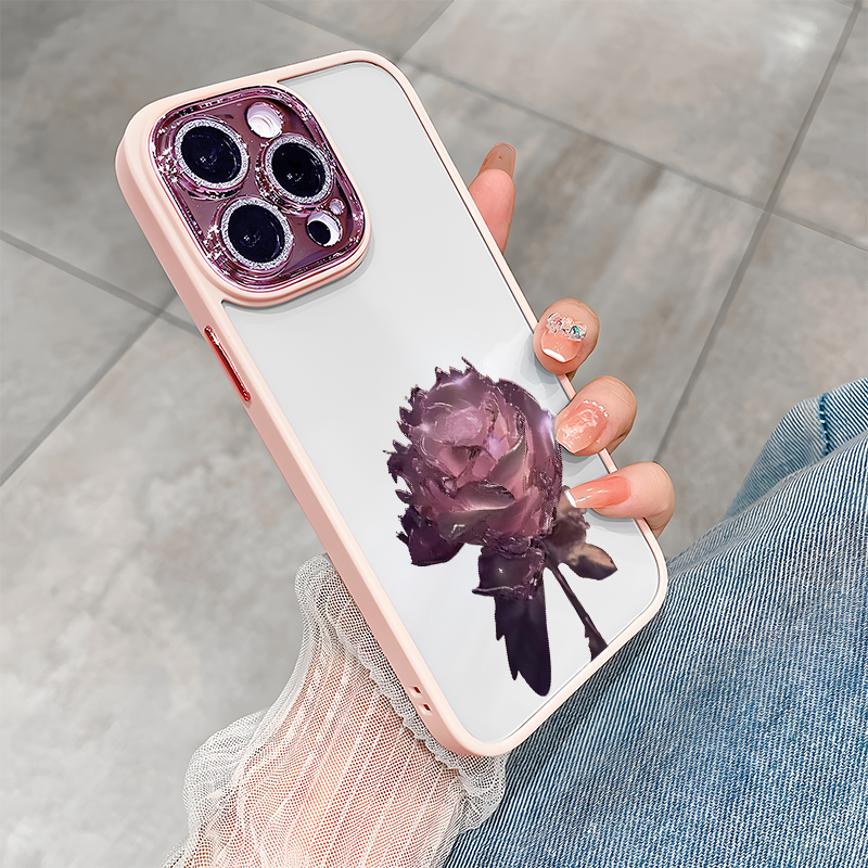 Sem amarelecimento Bling Rose Diamond proteção de lente capa de telefone de luxo para iPhone 15 14 13 12 11 Pro Max Plus resistente a quedas e sujeira