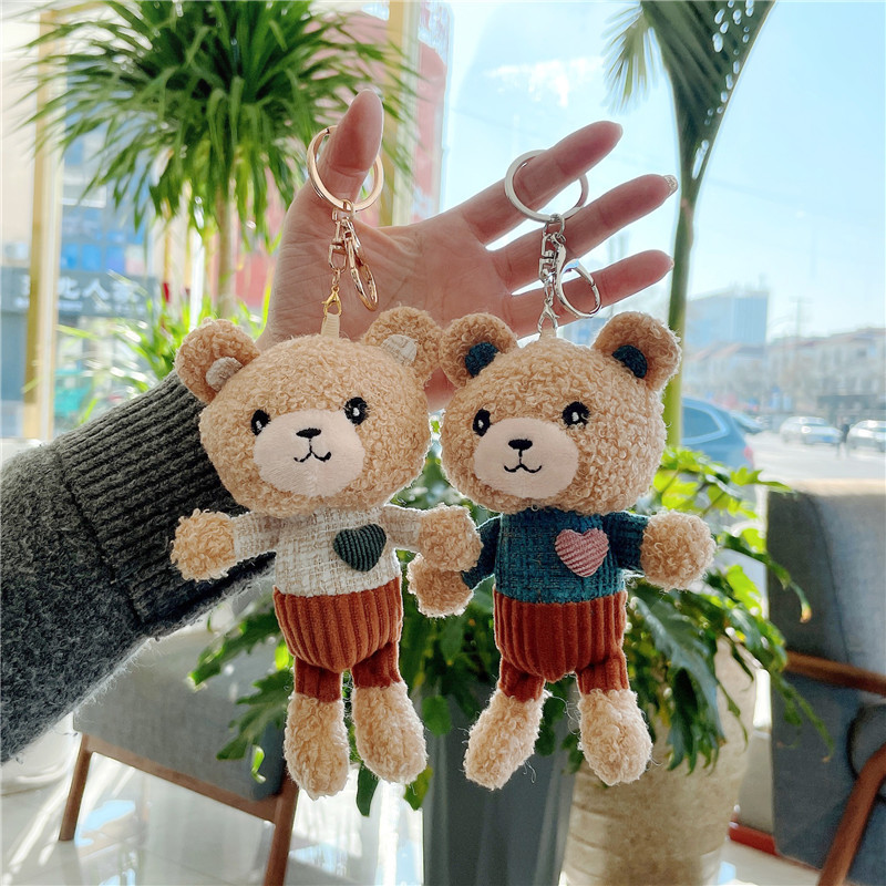 Kawaii Plush Teddy Bearke -keychain لطيف الحب حقيبة Doll Bead المعلق