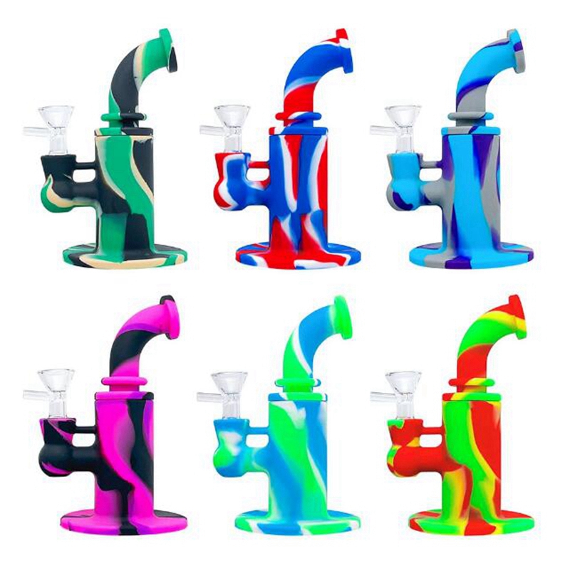 Novo kit de cachimbo de silicone colorido para fumar cachimbo de água portátil com alça estilo Bubbler erva tabaco filtro de vidro funil colher masculino tigela narguilé piteira de cigarro