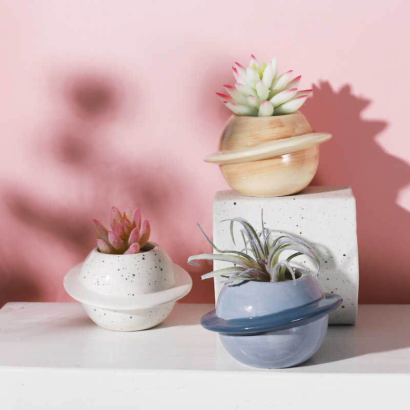 Planters POTS Högkvalitativ Creative Planet Ceramic Flowerpot Succulent Pots Balkony Decorations Macetas de Ceramica Desktop Decor