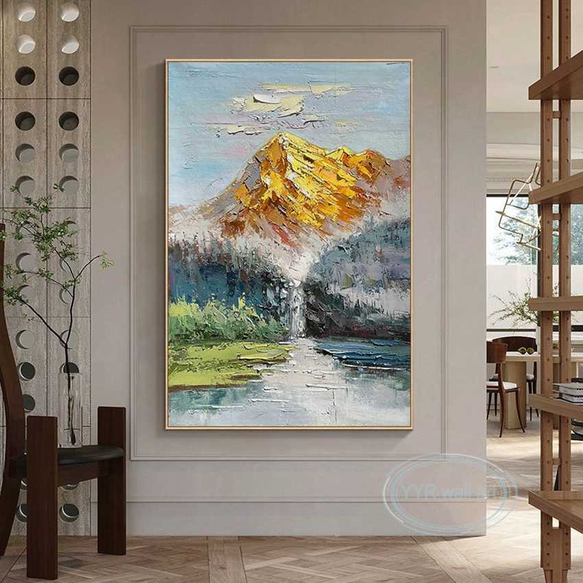 Pôster de decoração de casa abstrato 3D imagem de paisagem pintura a óleo artesanal parede arte em tela imagem sala de estar sofá hotel grande mural L230620