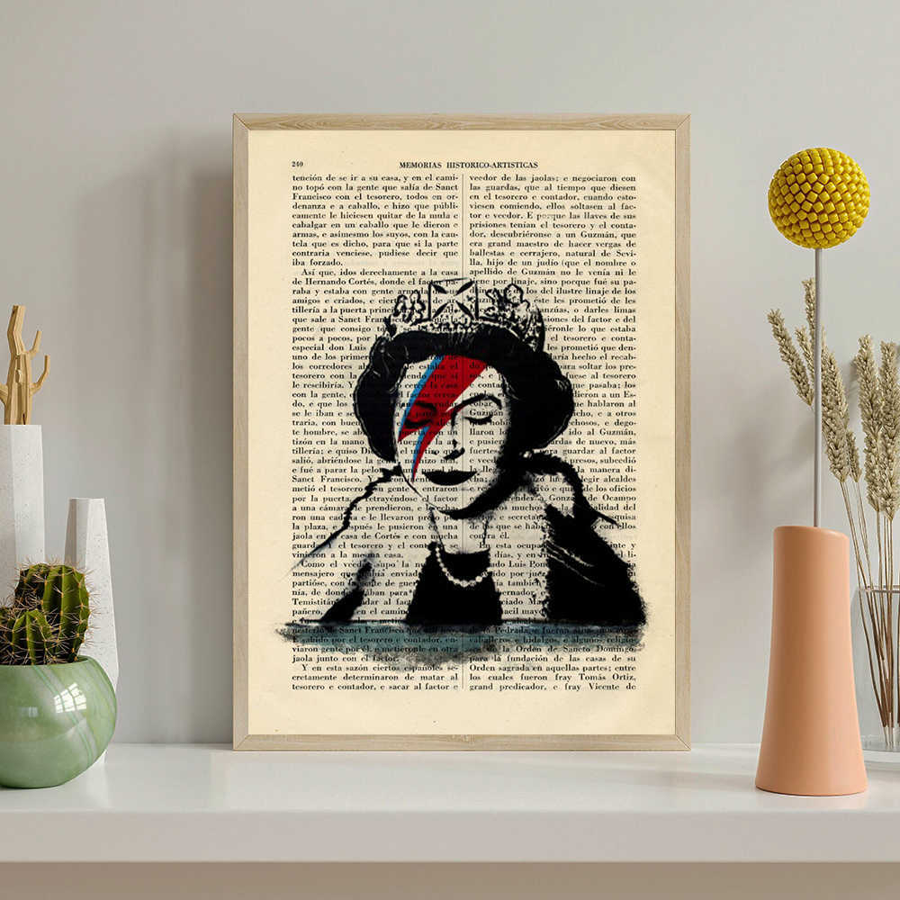 Vintage Ballon Meisje Wall Art Poster ic Panda Koningin Engeland Home Decor Canvas Schilderij Kamer Decoratie Muurschildering Print L230620