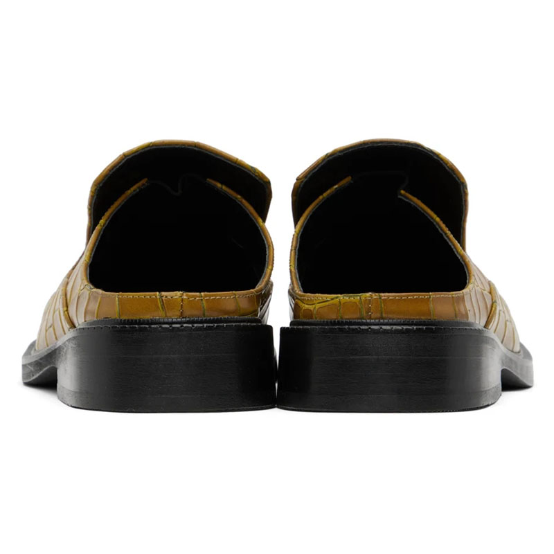 Ekose kare ayak parmağı sıradan düz ayakkabılar yarım terlik İngiliz tarzı gerçek deri adam ayakkabı slip-on yaz rahat soafers