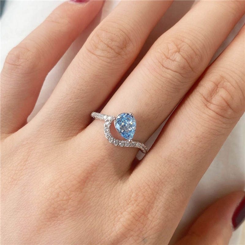Fashion 8A Zirconia Water Drop S925 Sterling Silver Ring Designer for Woman Pink Blue Love Engagement Wedding Gold Diamond Rings Luxury Jewelry Gift Box Size 5-9