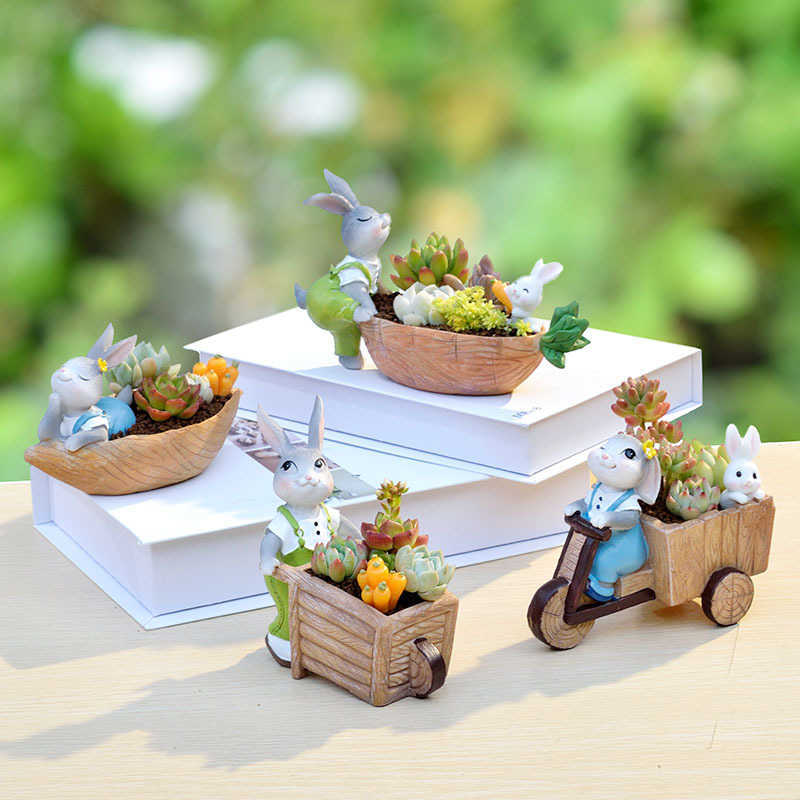 Planters Pots Rabbit Shape Flowerpot With Drainer Flower Pot Container Succulent Flower Planter Garden Decoration Home Decor Tabletop Ornament R230620