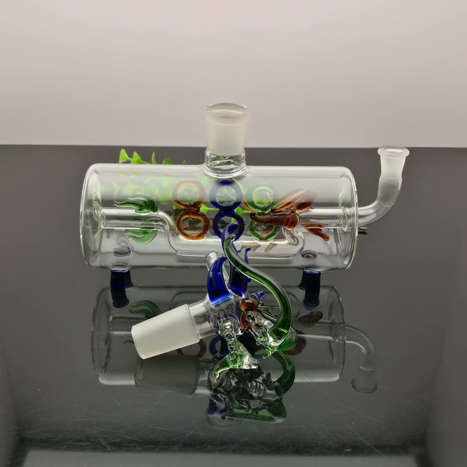 Tuyaux De Fumée Narguilé Bong Verre Rig Huile Eau Bongs Classique Coloré Big Head Tuyau Horizontal Bouteille De Dragon En Forme De 8 Bouteille De Fumée D'eau