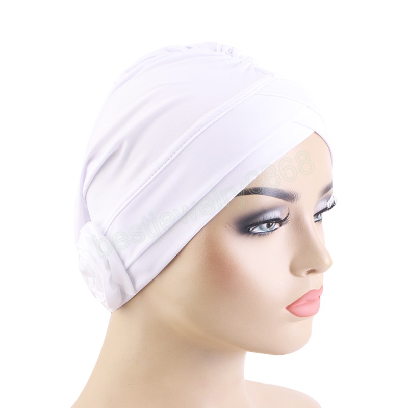 Mode kvinnor turban tre lilla blommor headwrap hårnet kemo cap beanie musulman mujer hijab halsduk cap huvudkläder