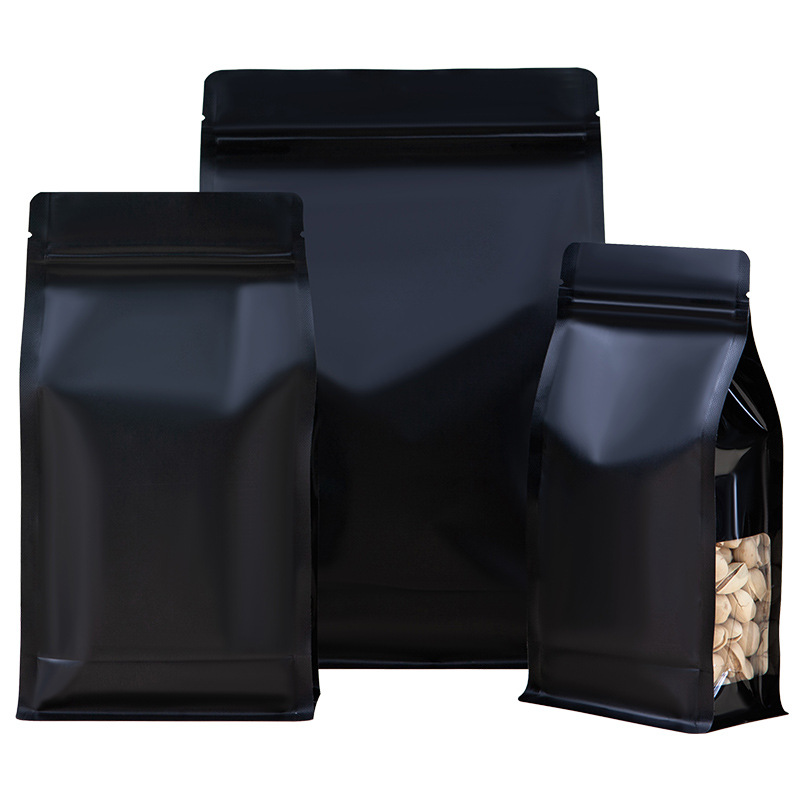 Matte Black Food Packaging Ziplock Bags Aluminum Foil Stand Up Sealed for Candy Tea Nuts Beans Storage Reusable Zip Lock Pouch