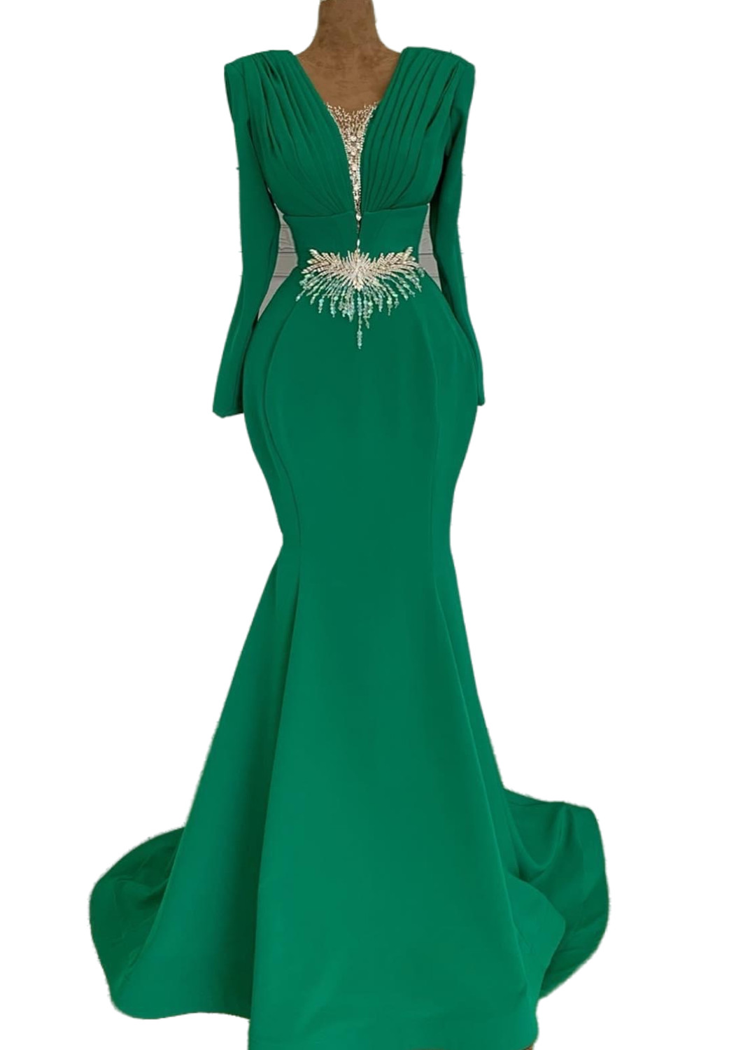 2023 Aso Ebi verde sirena vestido de fiesta cristales con cuentas satén noche fiesta formal segunda recepción cumpleaños dama de honor vestidos de compromiso vestidos Robe De Soiree ZJ419