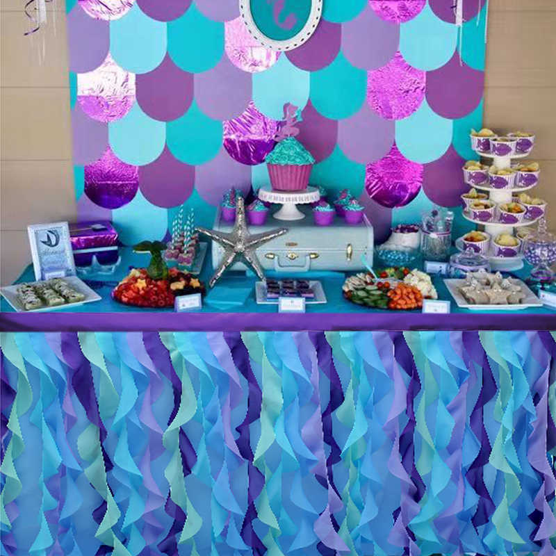 Nouvelle Petite Sirène Fête Tulle Jupe De Table Sirène Thème Décorations De Fête Enfants 1er Anniversaire Sous La Mer Fête Fournitures Licorne