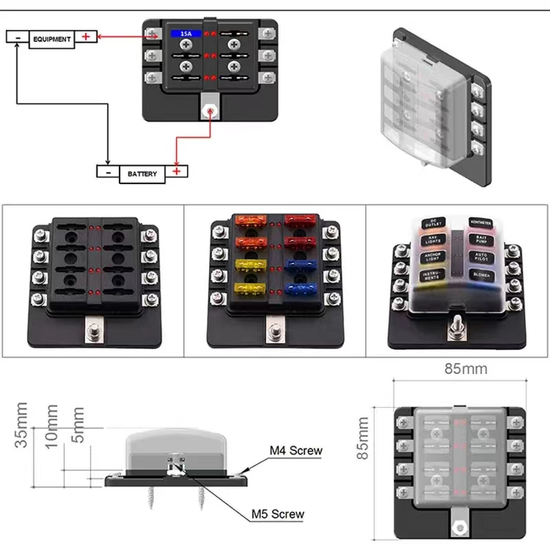 12V 24V Car Marine Boat 6 Way Blade Fuse Box Morsettiera Auto Track Fuse Holder Box Cablaggio Connettore di alimentazione Interruttore con spia LED