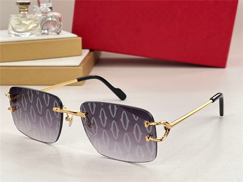 New fashion design square sunglasses 0330 rimless K gold frame simple and popular style outdoor uv400 protection glasses