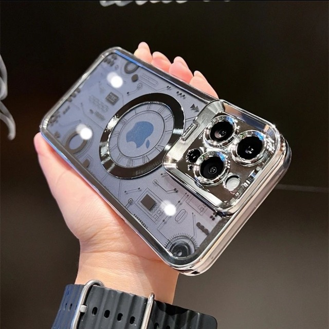 Luxusgehäuse für iPhone 14 13 Pro Max Plus Hülle Plating Schaltplan Kabelloser Lademagnet für Cover Stand Kamerahalter Shell