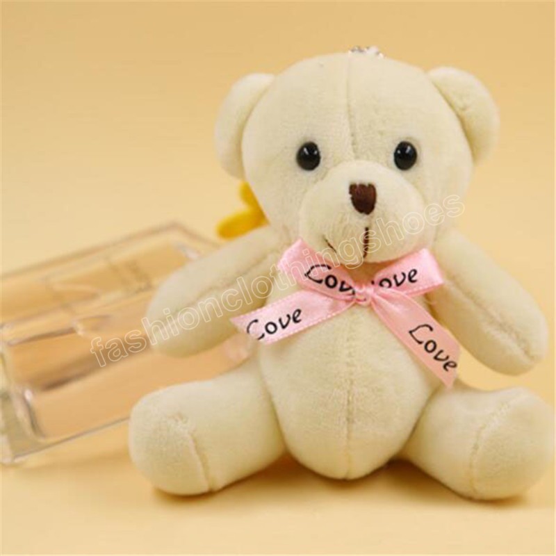 Brinquedos de pelúcia amor sentado urso fofo pingente pequeno mini desenho animado gravata borboleta cachecol buquê de ursos brinquedo unissex presente de namorados 11 cm