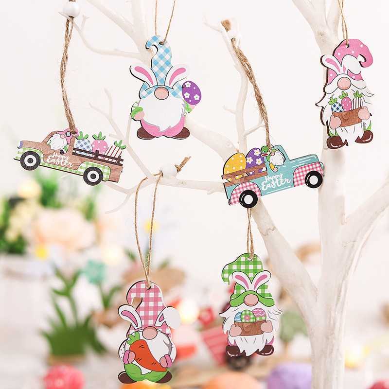 Nouveau Oeuf De Pâques Lapin Pendentifs En Bois Joyeuses Pâques Décoration pour La Maison Carotte Sans Visage Gnome Arbre De Pâques Suspendu Ornement Cadeau