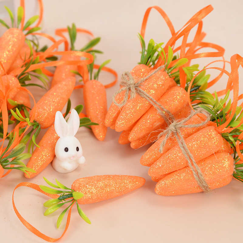 New 10/Easter Hanging Glitter Carrot Ornaments Easter Party DIY Crafts Mini Foam Carrot Pendant Decorations for Home Kids Toy