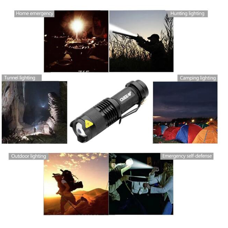 7W 300LM SK-68 3Modes Mini Q5 LED Lanterna Tocha Lâmpada Tática Foco Ajustável Luz Zoomable 5 Cores
