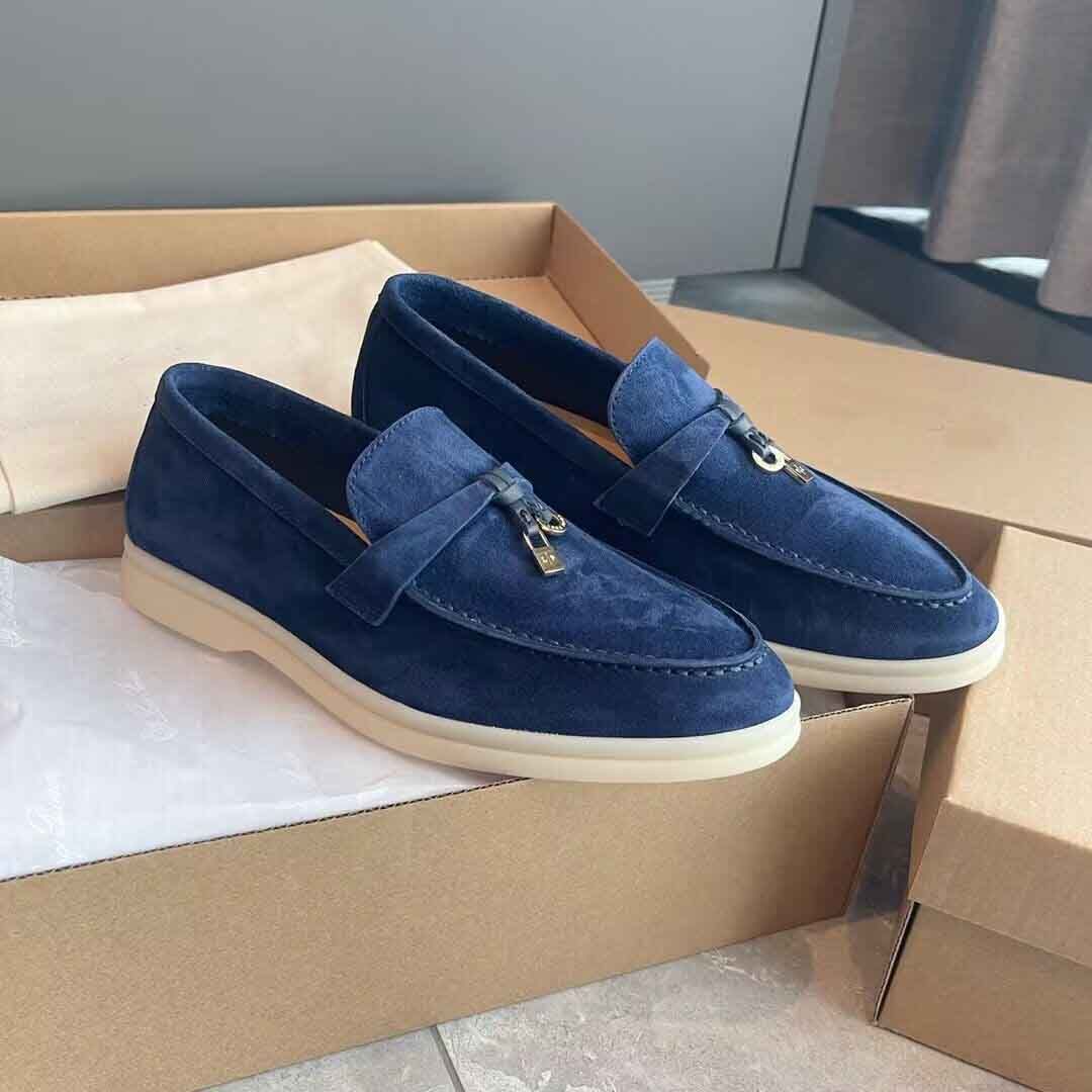 Sapatos casuais masculinos rasos LP Summer walk loafer flats Lorospianas couro de camurça de couro de cano baixo mocassins leves e confortáveis designer de luxo com caixa 36-47