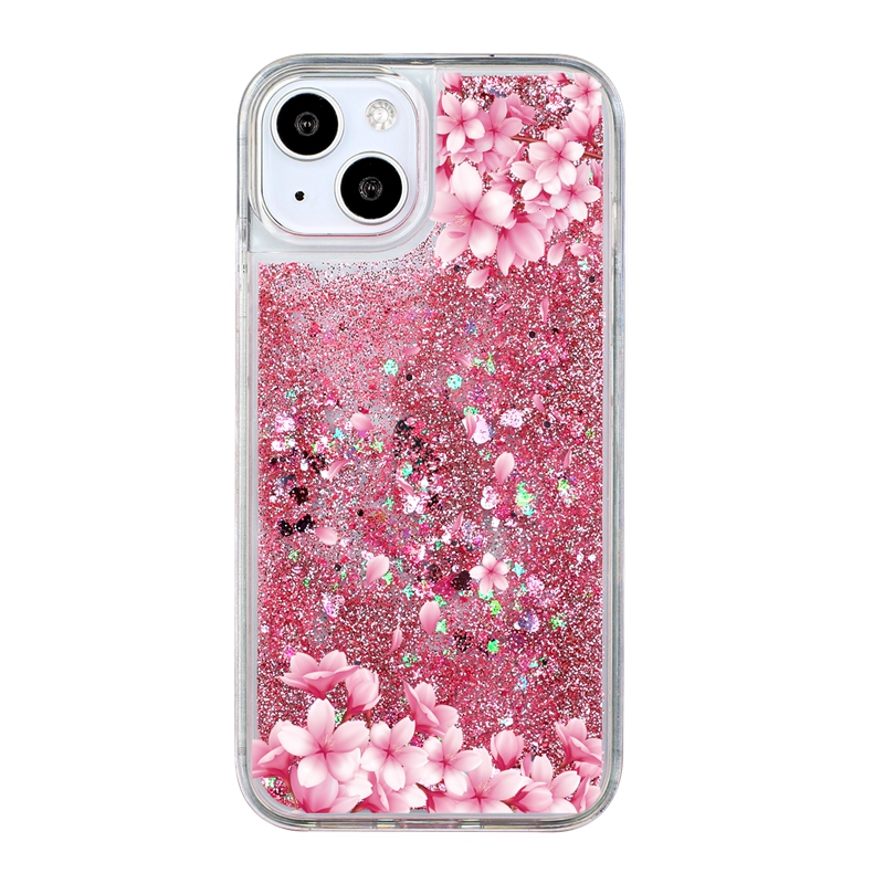 Bloem Drijfzand Zachte TPU-hoesjes voor Iphone 15 14 Pro MAX 13 12 11 XR XS X 8 7 Plus Mode Sakura Zonnebloem Eenhoorn Dolfijnen Vlinder Vloeibare Bling Glitter Drijvende Cover