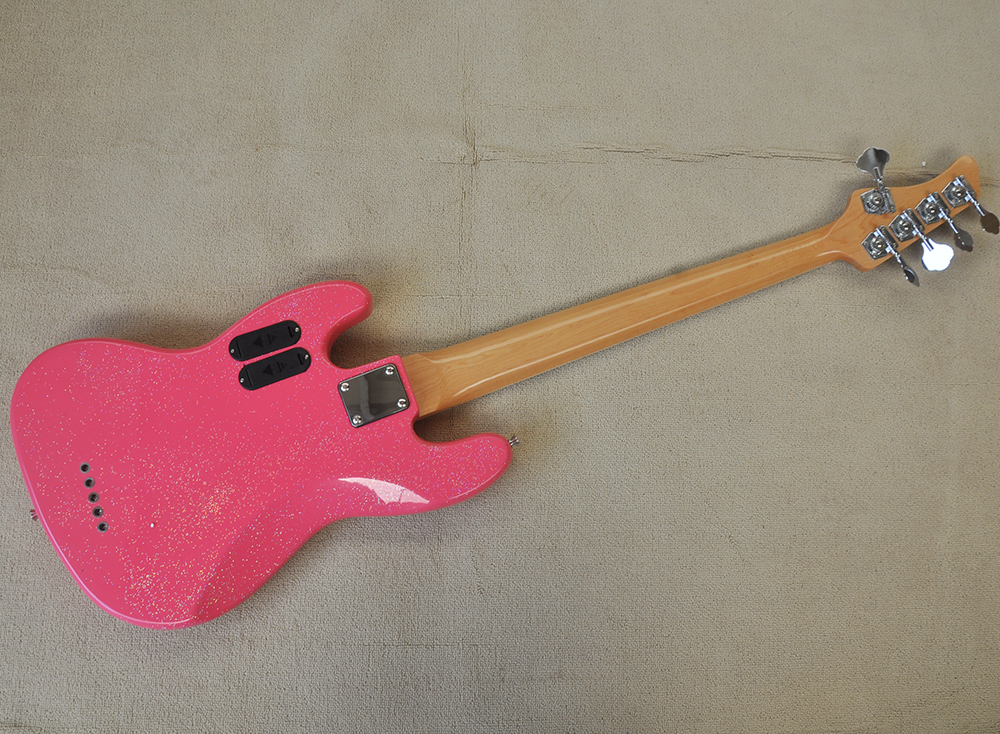 Akçaağaç klavye ile pembe elektrik bas gitar parlayan 5 ip beyaz inci pickguard