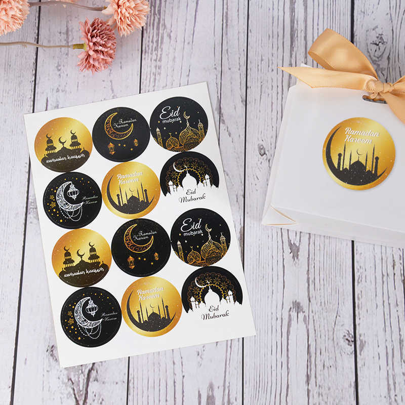 Novo 120 pçs Ramadan Adesivos Eid Mubarak Etiqueta de Papel Selo Adesivo Islâmico Muçulmano Suprimentos para Festa 2023 Eid Al-fitr Decoração de Caixa de Presente