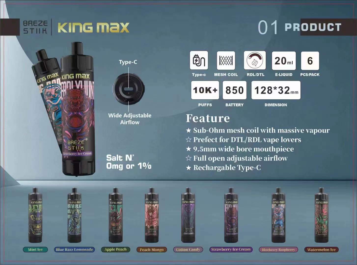 wegwerp vape e sigaret KING MAX 10k PUFF vapes bar 20ML 850Mah oplaadbare batterij voorgevuld 10000 trekjes Verstelbare luchtstroom Mesh Coil Cartidge Vapers Randm