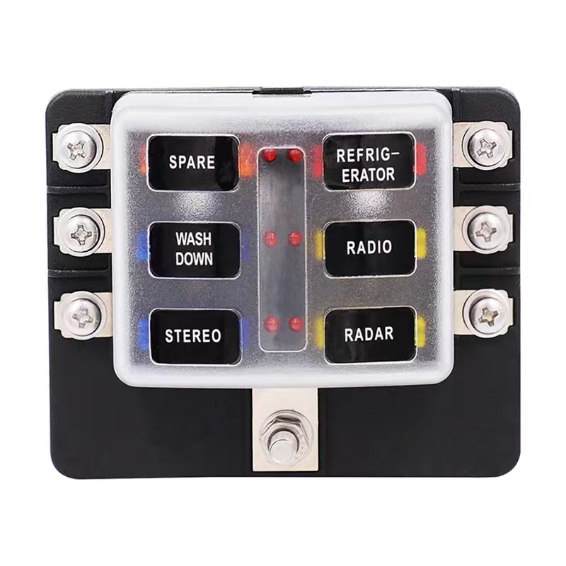 12V 24V Car Marine Boat 6 Way Blade Fuse Box Morsettiera Auto Track Fuse Holder Box Cablaggio Connettore di alimentazione Interruttore con spia LED