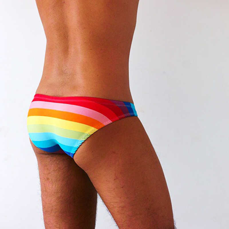 Maillots de bain pour hommes WD259 sexy arc-en-ciel prited maillots de bain hommes chauds gays hommes bikinis serrés taille basse hommes maillots de bain string maillot de bain slips shorts de plageHKD230621