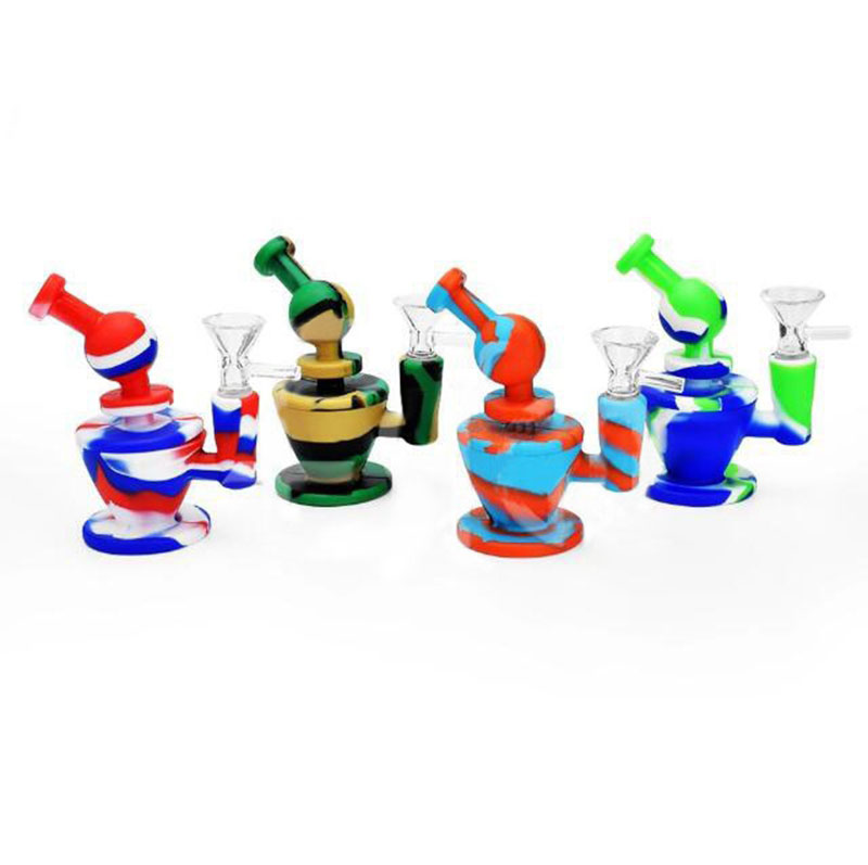 Kit de mini-tuyaux de bang en silicone coloré Style boule portable Amovible Facile à nettoyer Pipe à eau Barboteur Herbe sèche Filtre à tabac Poignée Entonnoir Bol Porte-tuyauterie