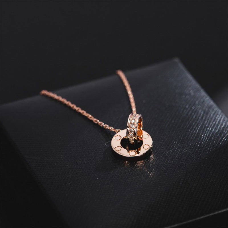 Dubbele ringen designer ketting liefde diamant vergulde gouden ketting elegante prachtige kettingen voor mannen schroef ijskoude hanger kettingen266m