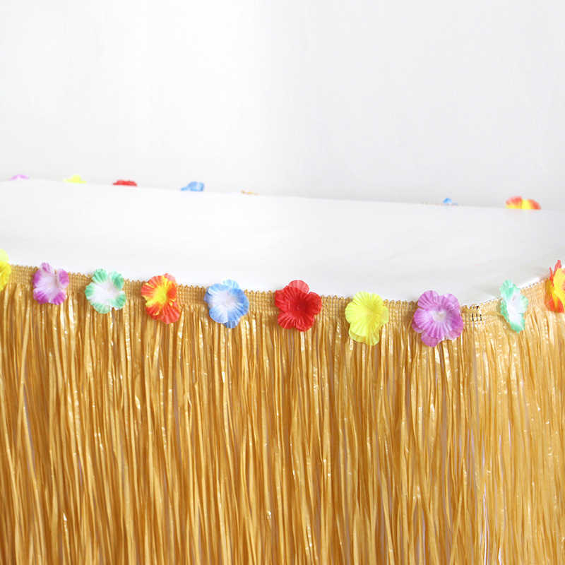 New Hawaiian Party Straw Color Grass Table Skirt for Summer Luau Tropical Beach Party Decoration Hawaii Birthday Wedding Supplies