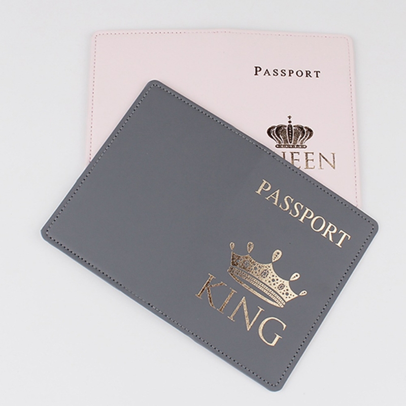 Fashion Lover Couple Passport Cover Hot Stamping Letter King & Queen Travel Passport Holder Wallet Women Men Credit Card Holder