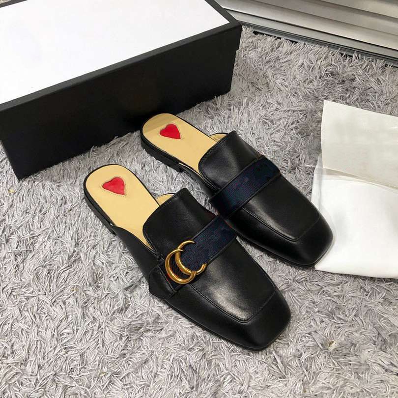 Designer Princetown Mules tofflor Kvinnor loafers äkta läder och duk sandaler lyxiga casual skor hästbit halv drag metall kedja sko storlek 35-44