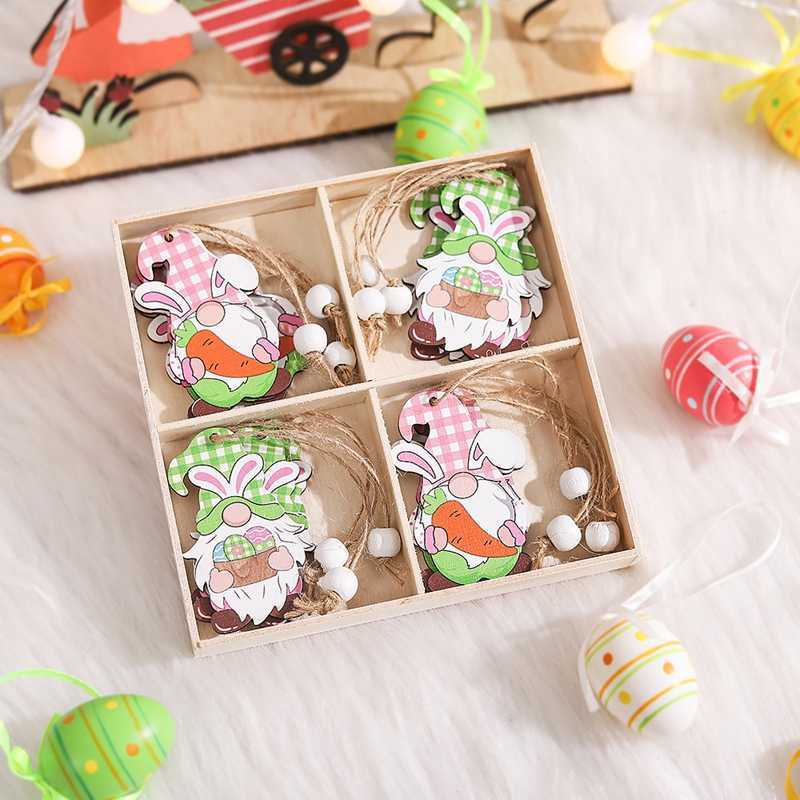 Nouveau Oeuf De Pâques Lapin Pendentifs En Bois Joyeuses Pâques Décoration pour La Maison Carotte Sans Visage Gnome Arbre De Pâques Suspendu Ornement Cadeau