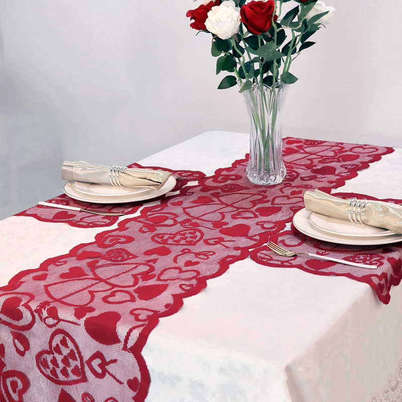 Novo casamento vermelho amor coração rendas caminho de mesa presente do dia dos namorados casa decoração de mesa suprimentos para festas capas de toalha de mesa