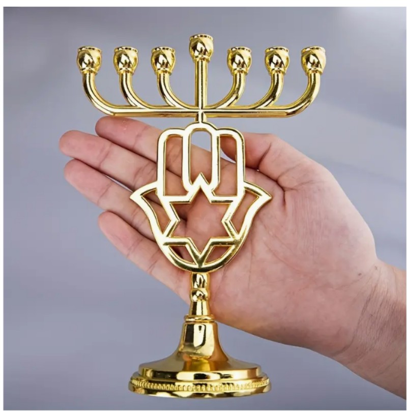 Chanoeka Menorah Ornament 7 Tak Vergulde Joodse Kandelaar Kandelaar Kandelaar