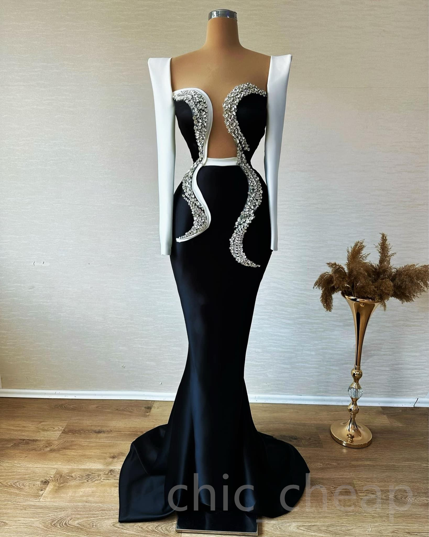 2023 Aso Ebi Black Mermaid Prom Dress Beaded Crystals Evening Formal Party Second Reception Birthday Bridesmaid Engagement Gowns Dresses Robe De Soiree ZJ422