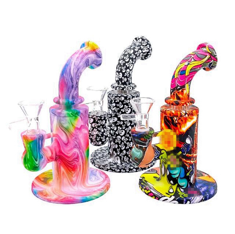 Kit de cachimbos de borbulhador de silicone mini padrões coloridos com cabo de vidro filtro funil tigela erva seca tabaco narguilé cachimbo de água narguilé shisha suporte para bongo cachimbos dhl