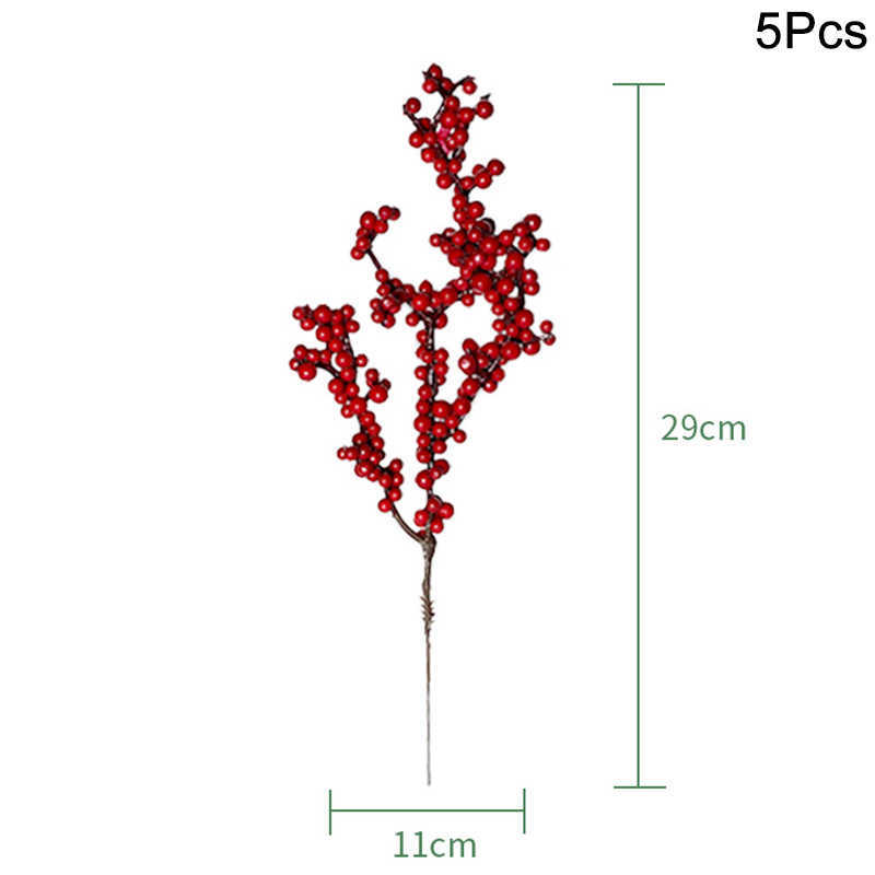Nya 5st Artificial Red Christmas Berries Pine Cone grenar för julhem Diy Wreath Decorations Xmas Tree Ornament Noel 2023