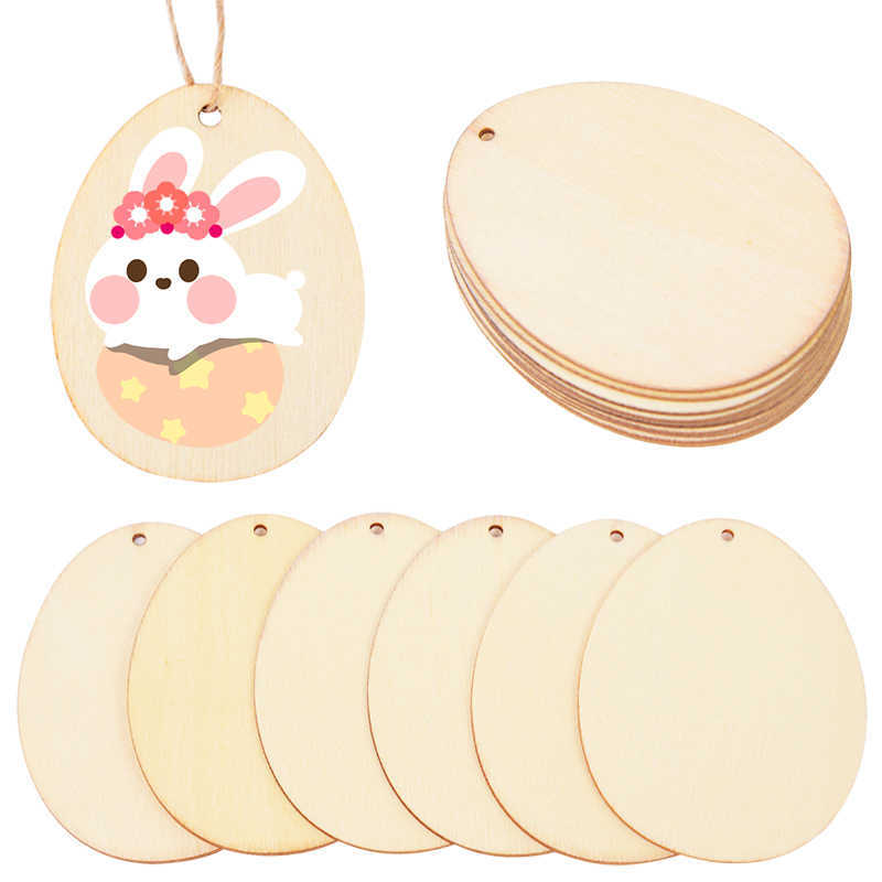 New 10/25/Natural Easter Eggs Wood Chips Unfinished Graffiti Drawing Wood DIY Wooden Craft Hanging Ornament Easter Decorations