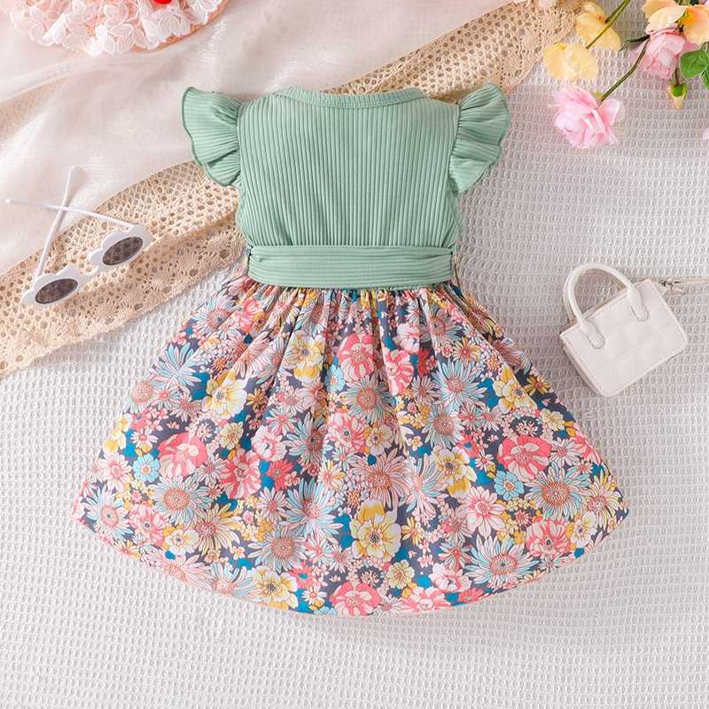 Girl's Dresses Dress For Kids 1-6 Years old Birthday Summer Fashion Ruffle Sleeve Cute Floral Princess Formal Green Dresses Ootd For Baby Girl AA230531