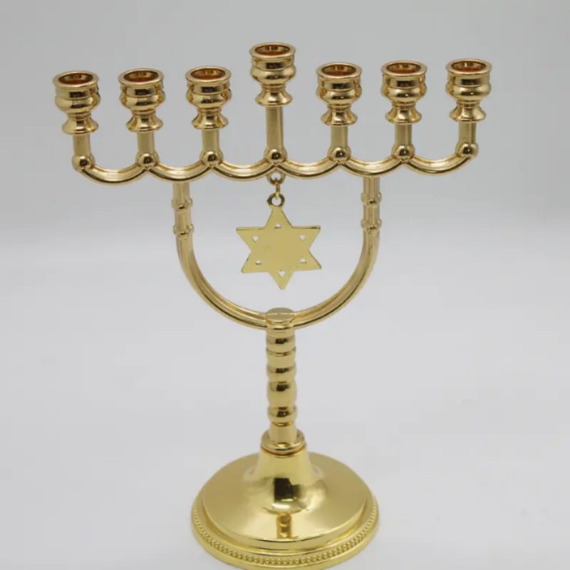 Chanoeka Menorah Ornament 7 Tak Vergulde Joodse Kandelaar Kandelaar Kandelaar