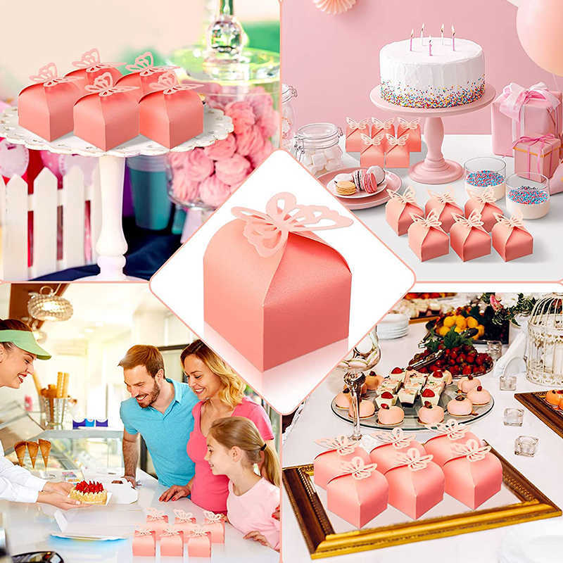 Nuove 50 scatole di dolcetti al cioccolato con caramelle a forma di farfalla rosa, bomboniere, decorazioni feste di compleanno, borsa confezione regalo baby shower