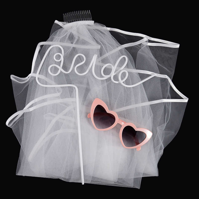 新しいウェディングブライドベールストローメガネセット花嫁は装飾になりますバチェロレットヘンパーティーサプライズチームブライドブライダルシャワーギフト